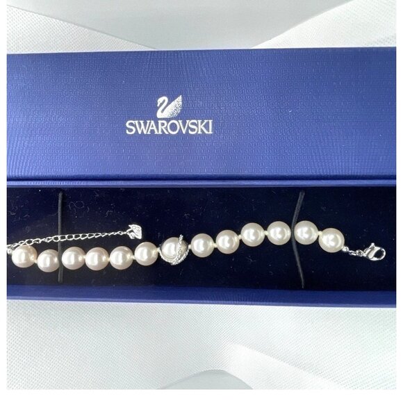Swarovski Nude Bracelet Pearl Crystal Pavé Ring Rhodium Retired Formal Holiday - Picture 7 of 16